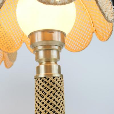  Ker Lux Nostalgic Pair of Boho Table Lamps by Ker Lux Brass Rattan Finland 1980s