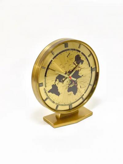  Kieninger Obergfell Large Kundo GMT World Time Zone Brass Table Clock Kieninger Obergfell 1960s