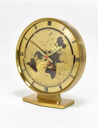  Kieninger Obergfell Large Kundo GMT World Time Zone Brass Table Clock Kieninger Obergfell 1960s