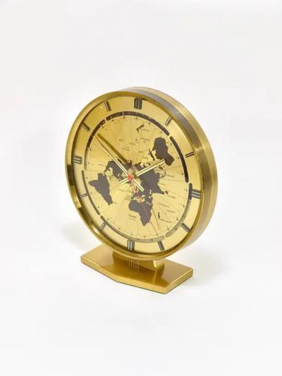  Kieninger Obergfell Large Kundo GMT World Time Zone Brass Table Clock Kieninger Obergfell 1960s