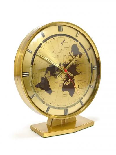  Kieninger Obergfell Large Kundo GMT World Time Zone Brass Table Clock Kieninger Obergfell 1960s