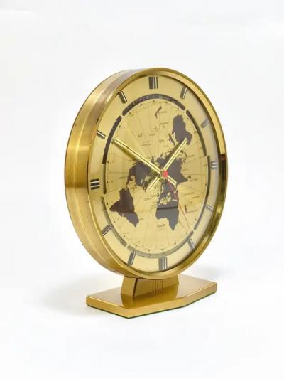  Kieninger Obergfell Large Kundo GMT World Time Zone Brass Table Clock Kieninger Obergfell 1960s