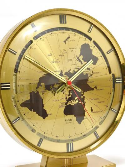  Kieninger Obergfell Large Kundo GMT World Time Zone Brass Table Clock Kieninger Obergfell 1960s