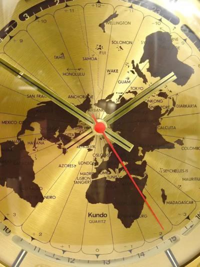  Kieninger Obergfell Large Kundo GMT World Time Zone Brass Table Clock Kieninger Obergfell 1960s