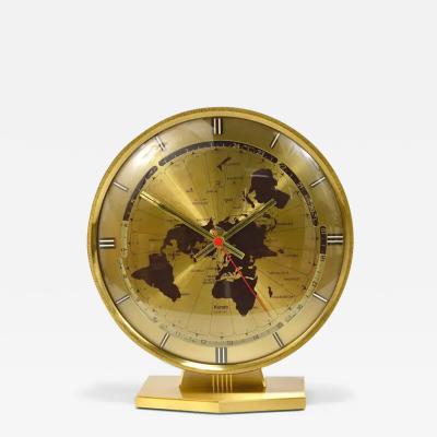  Kieninger Obergfell Large Kundo GMT World Time Zone Brass Table Clock Kieninger Obergfell 1960s