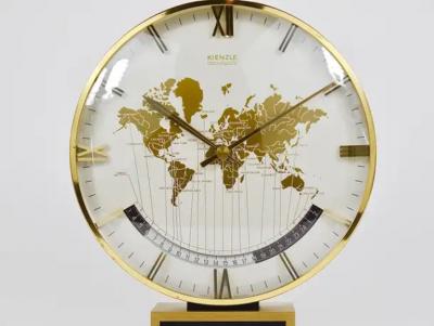  Kienzle Clocks Large Midcentury Kienzle GMT World Time Zone Brass Table Clock Germany 1960s