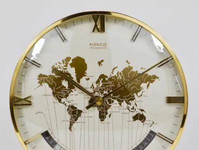  Kienzle Clocks Large Midcentury Kienzle GMT World Time Zone Brass Table Clock Germany 1960s