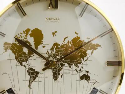  Kienzle Clocks Large Midcentury Kienzle GMT World Time Zone Brass Table Clock Germany 1960s