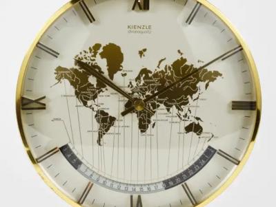  Kienzle Clocks Large Midcentury Kienzle GMT World Time Zone Brass Table Clock Germany 1960s