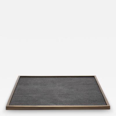  Kifu Paris Kifu Augousti Extra Large Square Tray in Black Shagreen with Bronze Patina Brass by Kifu Paris