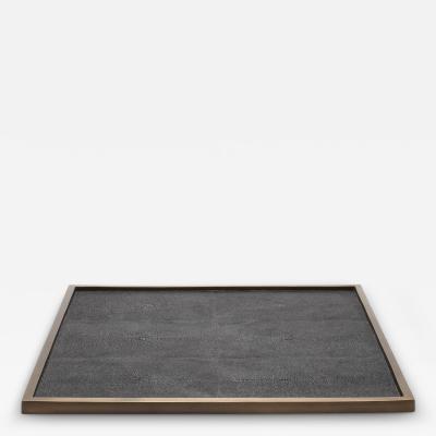  Kifu Paris Kifu Augousti Large Square Tray in Black Shagreen with Bronze Patina Brass by Kifu Paris