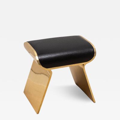  Kifu Paris Kifu Augousti Leather Upholstered Stool with Polished Brass Legs by Kifu Paris