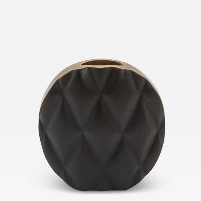  Kifu Paris Kifu Augousti Modern Quilted Vase in Black Oak with Brass Details by Kifu Paris