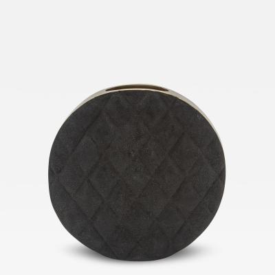  Kifu Paris Kifu Augousti Modern Quilted Vase in Black Shagreen with Brass Details by KIFU Paris