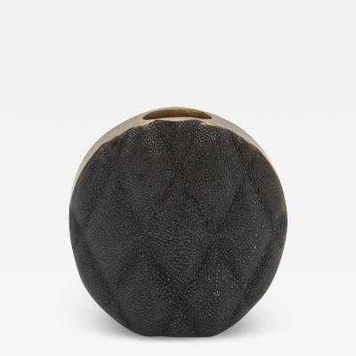  Kifu Paris Kifu Augousti Modern Quilted Vase in Black Shagreen with Brass Details by KIFU Paris