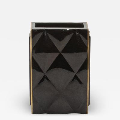  Kifu Paris Kifu Augousti Modern Quilted Vase in Black Shell with Brass Details by KIFU Paris