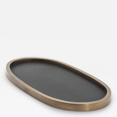  Kifu Paris Kifu Augousti Oval Tray in Black Oak with Bronze Patina Brass by Kifu Paris