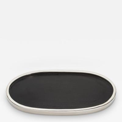  Kifu Paris Kifu Augousti Oval Tray in Black Oak with Polished Stainless Steel by Kifu Paris