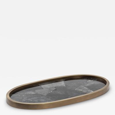  Kifu Paris Kifu Augousti Oval Tray in Black Quartz with Bronze Patina Brass by Kifu Paris