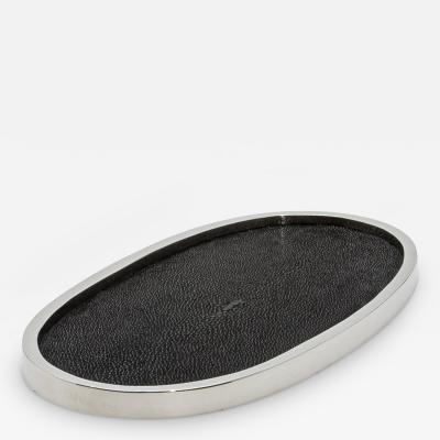  Kifu Paris Kifu Augousti Oval Tray in Black Shagreen with Polished Stainless Steel by Kifu Paris