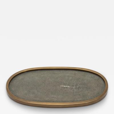  Kifu Paris Kifu Augousti Oval Tray in Grey Shagreen with Bronze Patina Brass by Kifu Paris