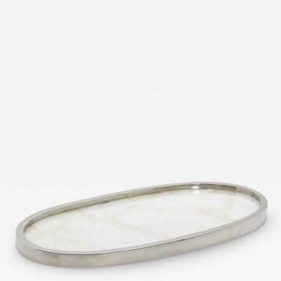  Kifu Paris Kifu Augousti Oval Tray in White Quartz with Polished Stainless Steel by Kifu Paris