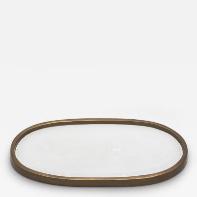  Kifu Paris Kifu Augousti Oval Tray in White Shagreen with Bronze Patina Brass by Kifu Paris