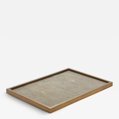  Kifu Paris Kifu Augousti Rectangular Tray in Grey Shagreen with Bronze Patina Brass by Kifu Paris