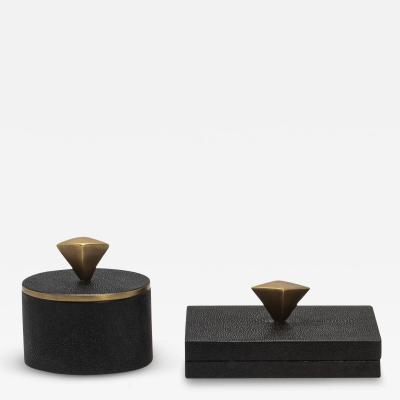  Kifu Paris Kifu Augousti Set of 2 Boxes in Black Shagreen with Bronze Patina Brass Details by Kifu Paris