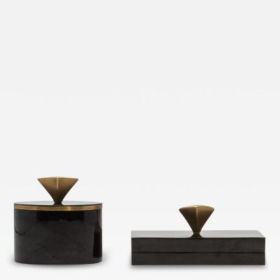  Kifu Paris Kifu Augousti Set of 2 Boxes in Black Shell with Bronze Patina Brass Details by Kifu Paris