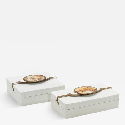  Kifu Paris Kifu Augousti Set of 2 Boxes in Shagreen with Semi Precious Stone and Brass by Kifu Paris