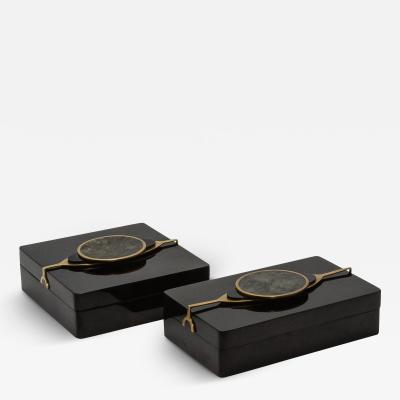  Kifu Paris Kifu Augousti Set of 2 Boxes in Shell with Semi Precious Stone and Brass by Kifu Paris