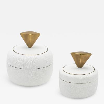  Kifu Paris Kifu Augousti Set of 2 Boxes in White Shagreen with Bronze Patina Brass Details by Kifu Paris