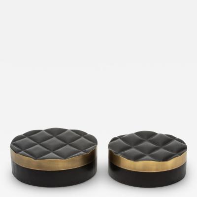  Kifu Paris Kifu Augousti Set of 2 Quilted Boxes in Black Oak with Bronze Patina Brass by Kifu Paris