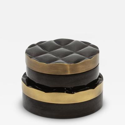  Kifu Paris Kifu Augousti Set of 2 Quilted Boxes in Black Shell with Bronze Patina Brass by Kifu Paris