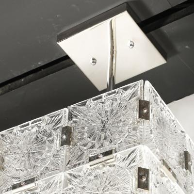  Kinkedey Mid Century Pressed Glass Nickel Cube Form Pendant Chandeliers by Kinkedey
