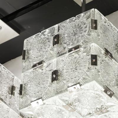  Kinkedey Mid Century Pressed Glass Nickel Cube Form Pendant Chandeliers by Kinkedey