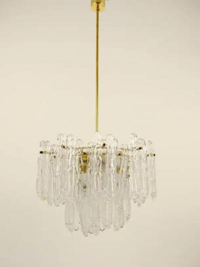  Kinkeldey Kinkeldey Icicle Brass Ice Glass Chandelier Germany 1960s