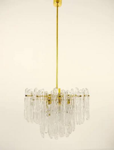  Kinkeldey Kinkeldey Icicle Brass Ice Glass Chandelier Germany 1960s