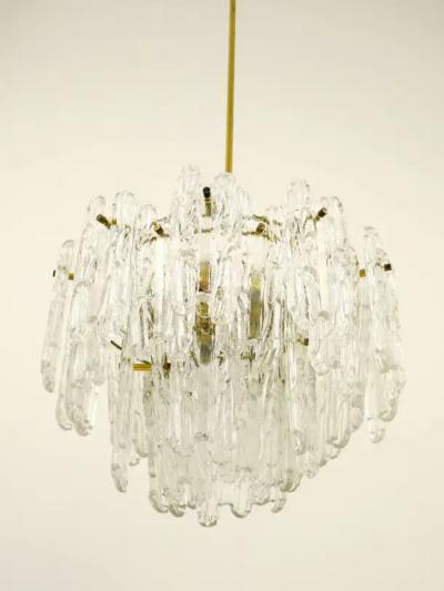 Kinkeldey Kinkeldey Icicle Brass Ice Glass Chandelier Germany 1960s