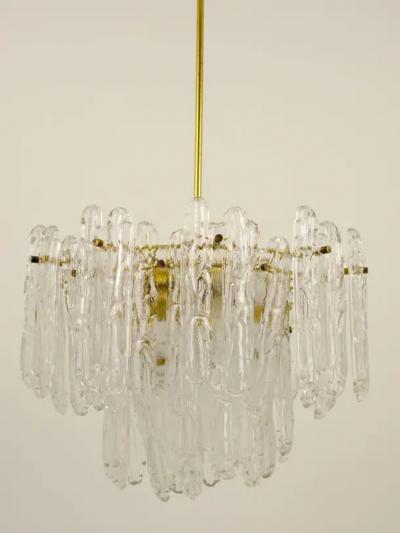  Kinkeldey Kinkeldey Icicle Brass Ice Glass Chandelier Germany 1960s