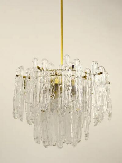  Kinkeldey Kinkeldey Icicle Brass Ice Glass Chandelier Germany 1960s
