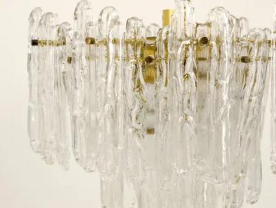  Kinkeldey Kinkeldey Icicle Brass Ice Glass Chandelier Germany 1960s