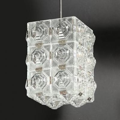  Kinkeldey Mid Century Glass Chrome Fitted Rectangular Pendant Chandelier by Kinkeldey