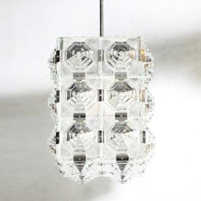  Kinkeldey Mid Century Glass Chrome Fitted Rectangular Pendant Chandelier by Kinkeldey
