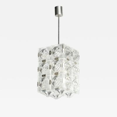  Kinkeldey Mid Century Glass Chrome Fitted Rectangular Pendant Chandelier by Kinkeldey
