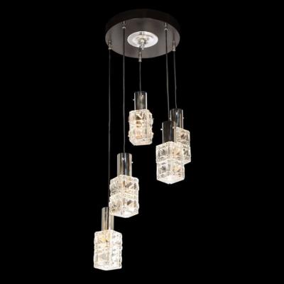  Kinkeldey Mid Century Modern Staggered Chrome Faceted Glass Chandelier by Kinkeldey