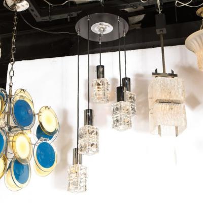  Kinkeldey Mid Century Modern Staggered Chrome Faceted Glass Chandelier by Kinkeldey