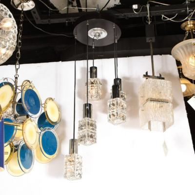  Kinkeldey Mid Century Modern Staggered Chrome Faceted Glass Chandelier by Kinkeldey