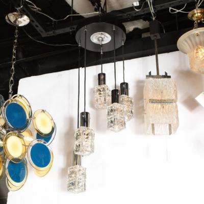  Kinkeldey Mid Century Modern Staggered Chrome Faceted Glass Chandelier by Kinkeldey